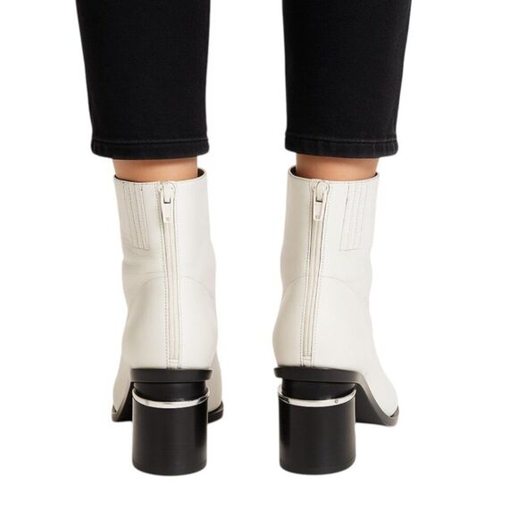 Alexander Wang Size 39.5 / US 9 Anna White Leather Bootie Block Heel with metal - Picture 2 of 16